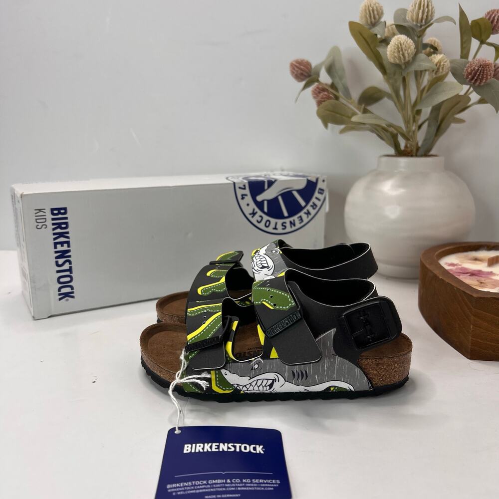 Birkenstock Milano 3 Strap Sandal Shark Attack Black Kids 8/EU 26 NWB Narrow Fit